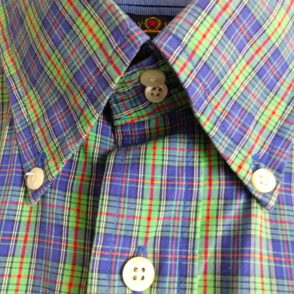 Tommy Hilfiger blue, green, red plaid  short sleeve shirt with crest size large - Picture 7 of 10